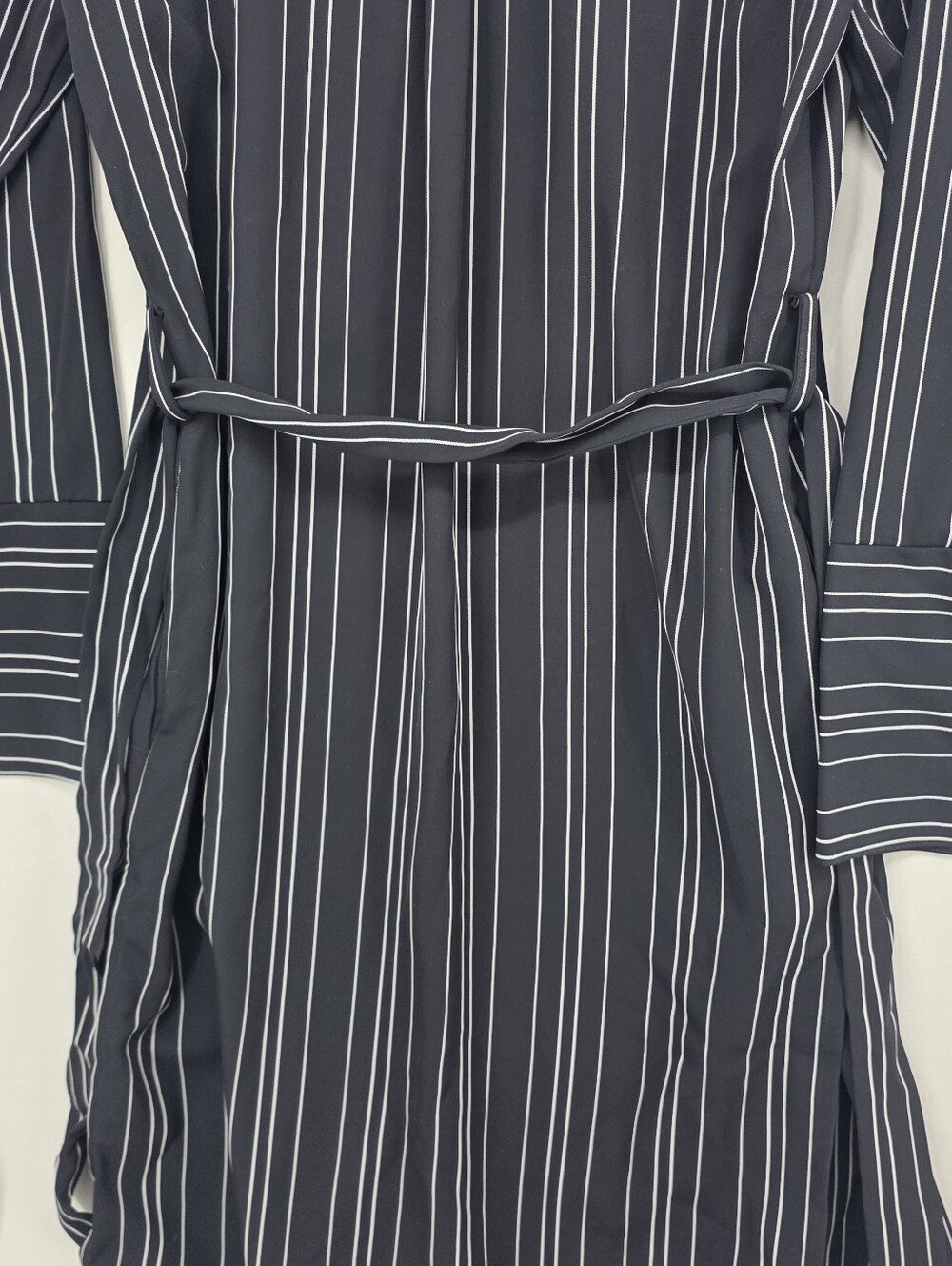 Zara Navy Stripe Duster Cardigan Side Slit Tie Waist Minimalist Coastal Small - Picture 13 of 15